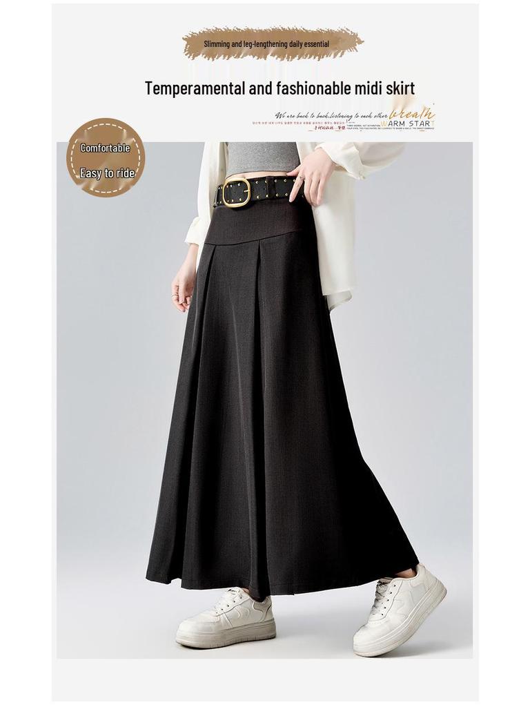 2026 Spring Women's High-Waisted Pleated A-Line Skirt with Belt - Drapey and Slimming