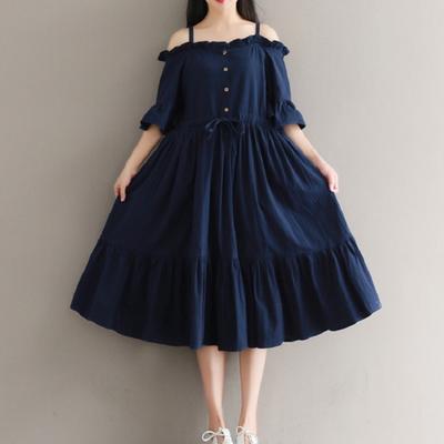 Mori Mädchen Sommer Frauen Midi Kleid Hülse Femininos Strap Baumwolle Elegante Süße Plissee Kleid