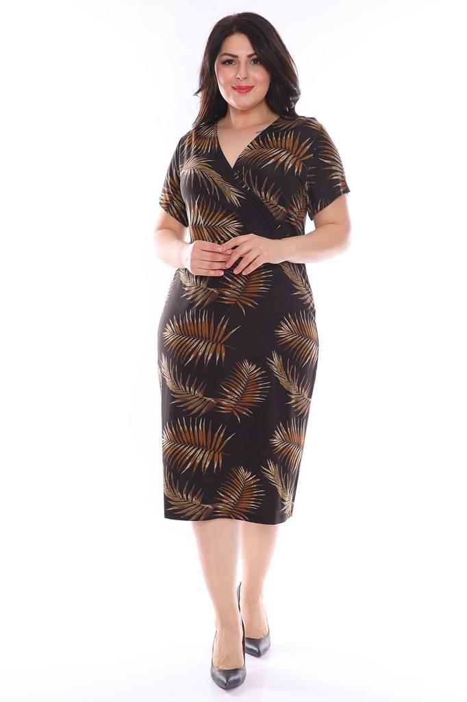 Damen Übergröße Kleid Zweireihiger Kragen Blattmuster Plus Size Kleid