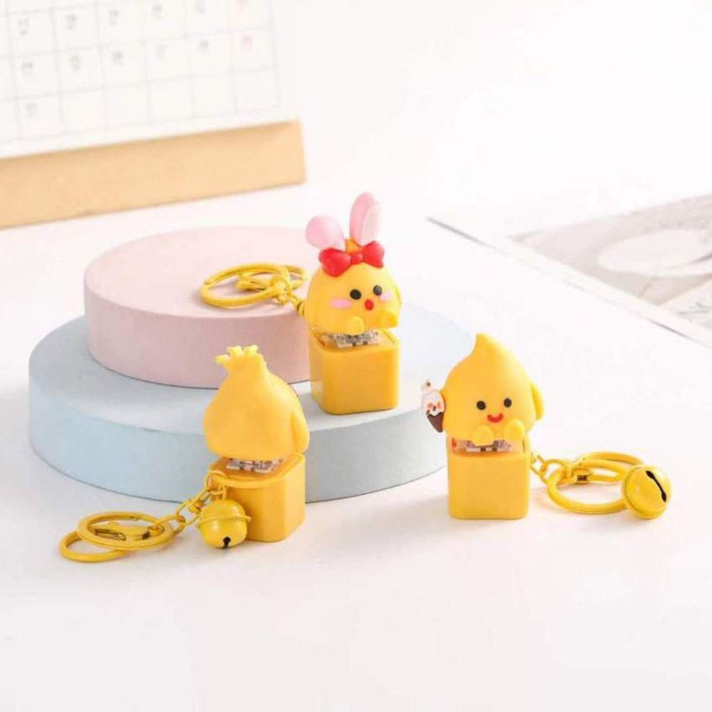 Luminous Wooden Fish Keyboard Keychain Yellow Chick Fingertip Button Key Ring  Finger Toys