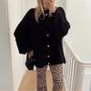 Maglione largo alla moda francese da donna Girocollo Cardigan con bottoni in metallo Monopetto Autunno Inverno Cappotto casual Outfit femminile Top