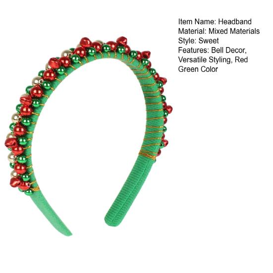 Christmas Headband Red Green Bell Decor Girls Headdress Holiday Season Party Hair Hoop Hair Accessory