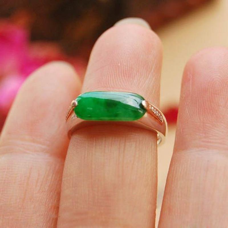 Simple Retro Natural Chalcedony Green Saddle Rings for Women Retro Fashion Rectangle Ring Adjustable Banquet Jewelry Gifts