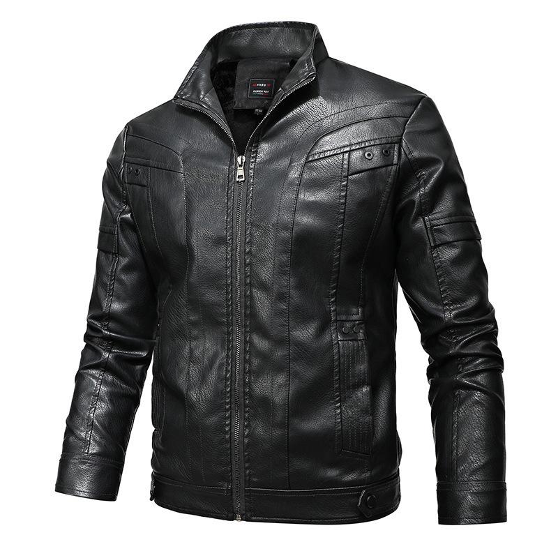 Men's Stand-Up Collar Business Casual Leather Jacket PU Men's Motorcycle Leather Jacket Men's American