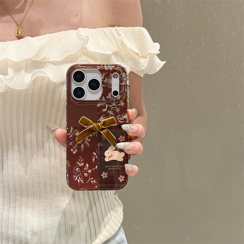 

Korean Floral Rabbit 3D Bow iPhone Case for 16 Pro Max/15/14 iPhone 15 Pro