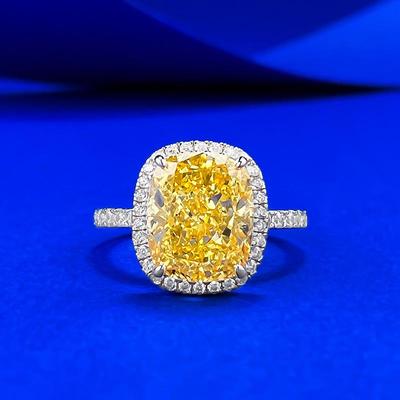 European-American Style High Carbon S925 Silver Ring with Yellow Diamond Ice Flower Design