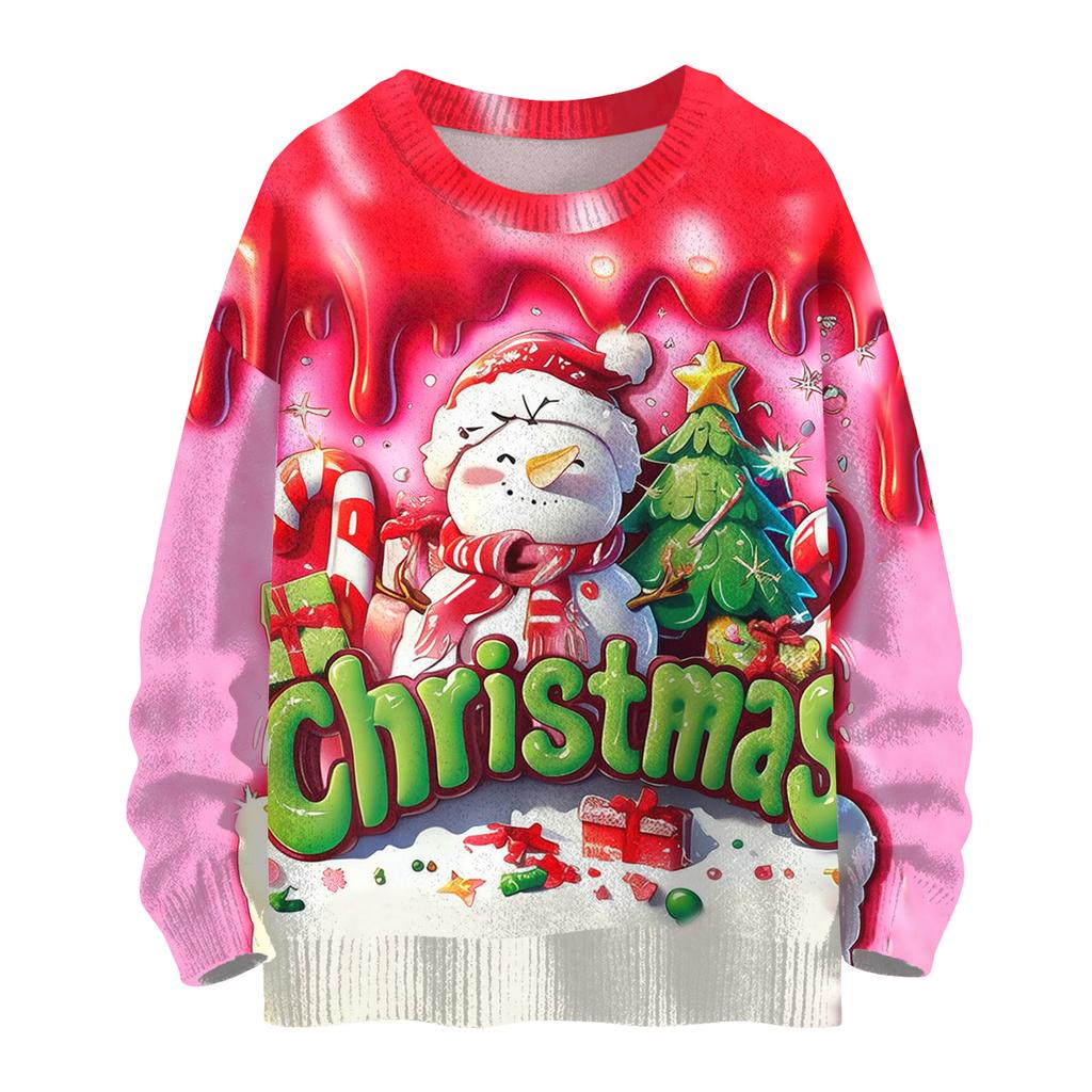 Women's Casual Long Sleeve Woolen Christmas Sweatshirt Fall Vacation Long Sleeve Pullover