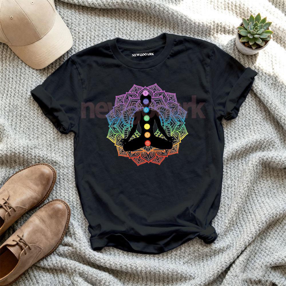 7 Chakra Spirituel Méditation Yoga Psychédélique Conscient Namaste T-shirt Femme Homme Décontracté Col Rond Coton Graphique T-shirts Hauts
