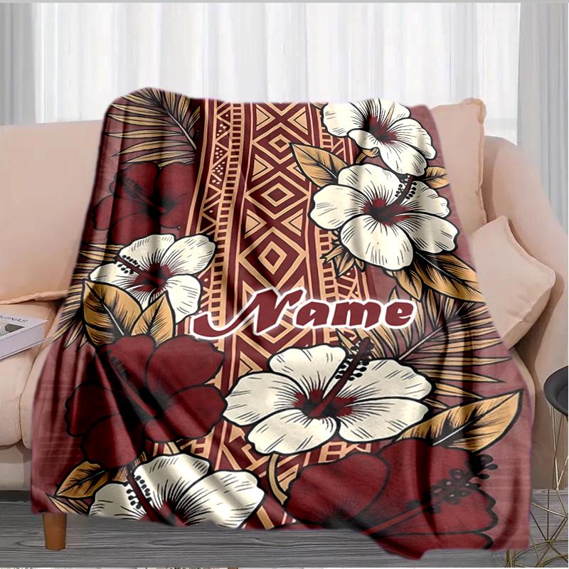 1PC Custom Name Hibiscus Flowers outdooor Flannel blankets Throw Blanket All-Season Throw Gift Bedspread for Couch, Bed, Camping Holiday Birthday gift