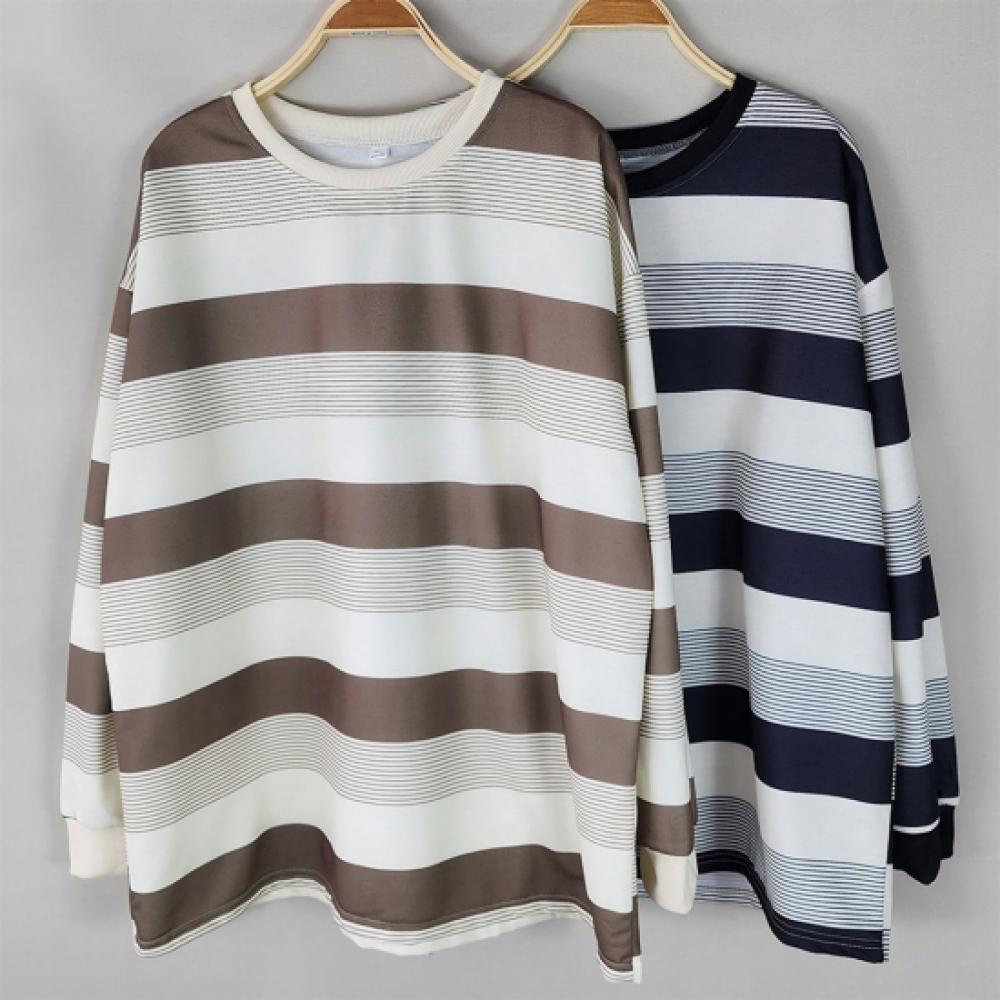 New Arrivals Open Run Women STripe Color Block Loose FiT Long Sleeve T shirT