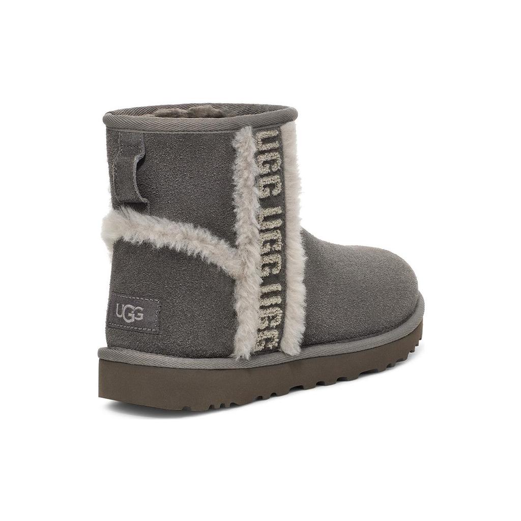 New UGG Classic Mini Shearling Logo 'Charcoal' Women's 1153473-CHRC