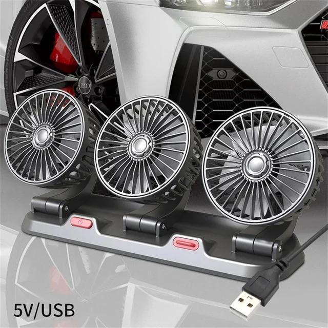 Car Accessories - Car Fan 360° Adjustable 3 Head Air Fan Automotive Electric Fan USB/12V/24V Fan 2 Speeds Car Silent Fan For Home Desk Office&Car