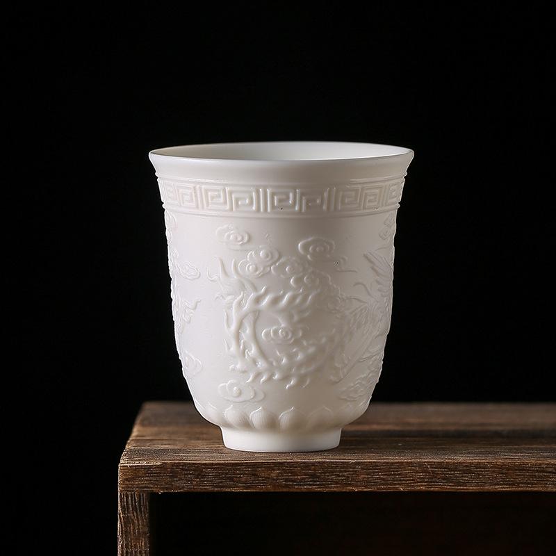 Dehua White Porcelain Heart Sutra Cup Suet Jade Personal Cup Tea Set Ceramic Master Cup Kung Fu Teacup Single Cup Large
