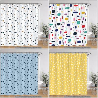 Noktalı Geometrik Çizgili Duş Perdesi Renkli Düz Renk Basit Modern Polyester Yıkanabilir Duş Perdeleri Banyo Dekorasyonu