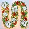 180CM Artificial Christmas Garland with Light Simulation Flower Holly Berry Red Balls Fake Rattan Mantle Fireplace Porch Indoor Outdoor Decoration