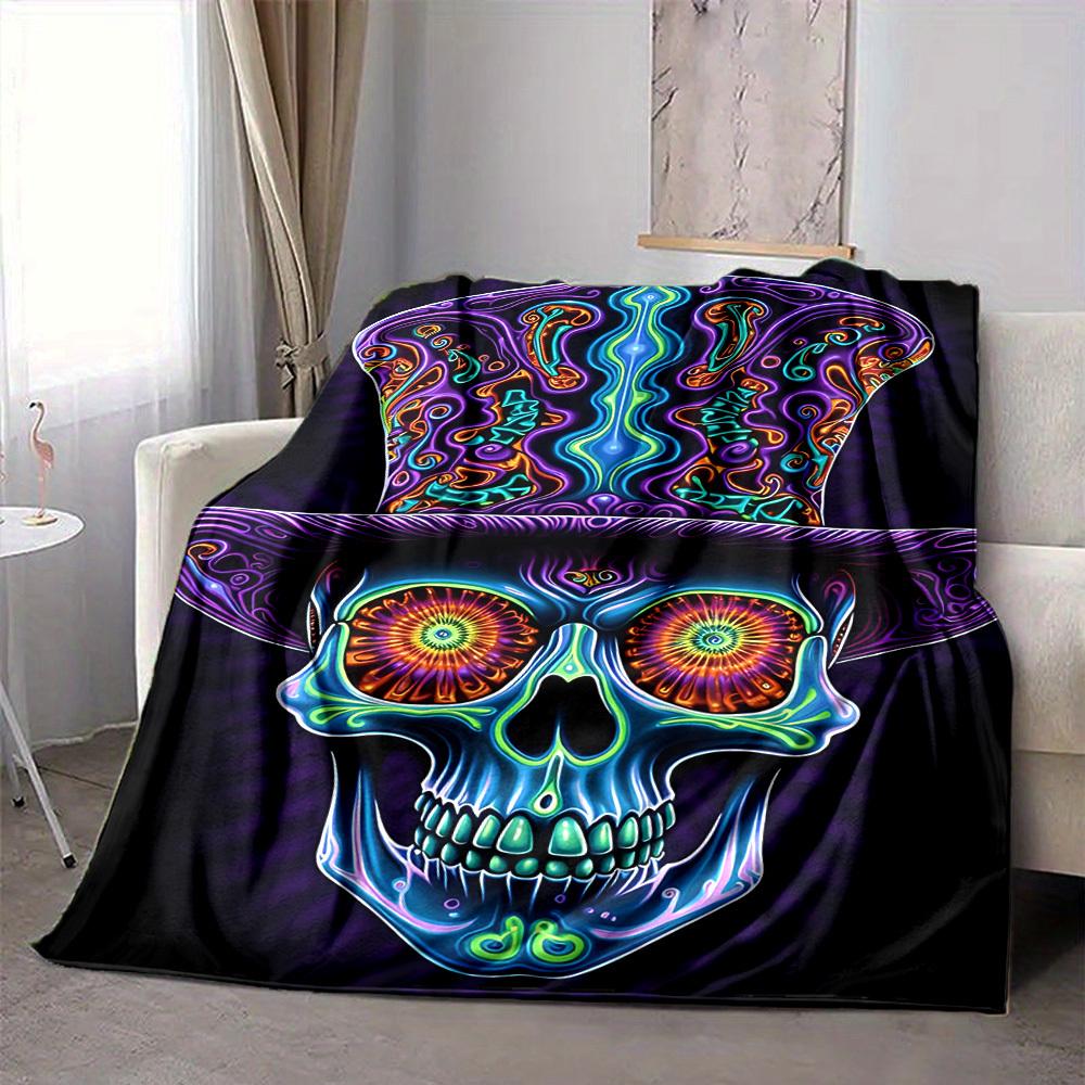 1 STuks Psychedelische Schedel Deken, Plaid Voor Bank, Bed, Reizen, Kamperen, Woonkamer, En Bed, Bedrukte Deken Met Zachte En Warme Stof yy250918143