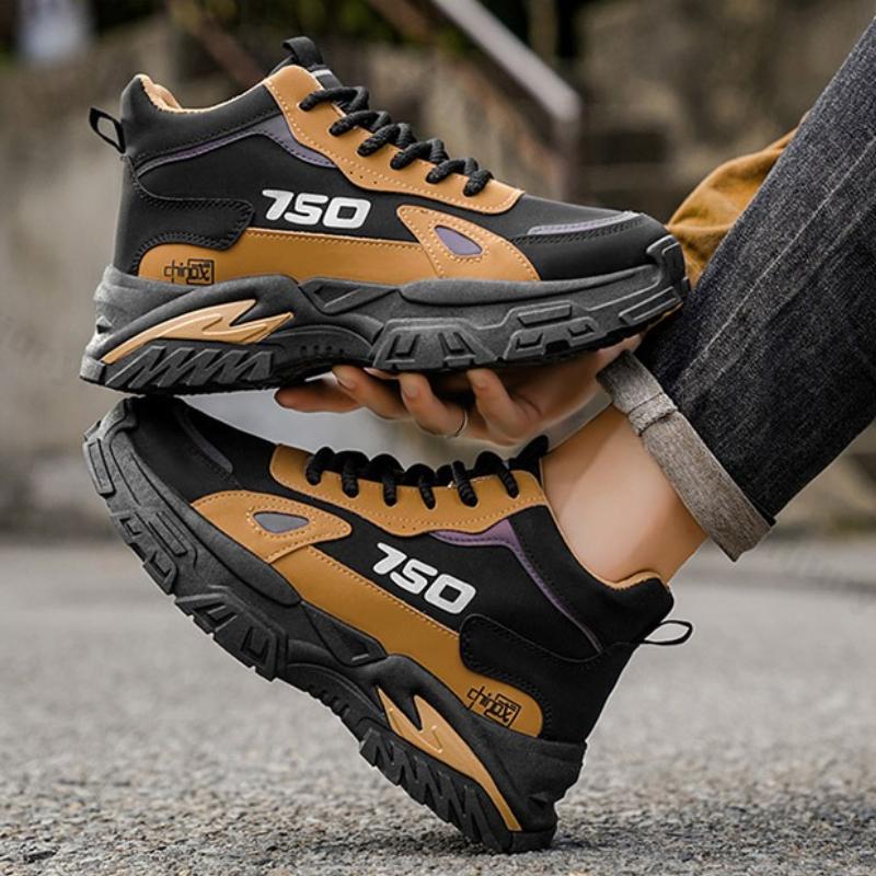 Men Work Shoes Autumn New Outdoor Non Slip Casual Platform Sneakers Height Increase Fashion Lace Up Wear-resistant Hiking Shoes