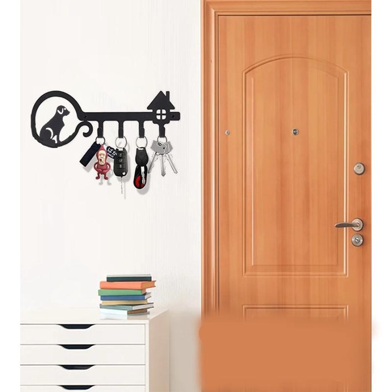 5/6/8- Hook Dog Wall Key Holder - Decorative Pet Organizer For Leashes, Keys - Rustic Entryway Storage For Home/Office