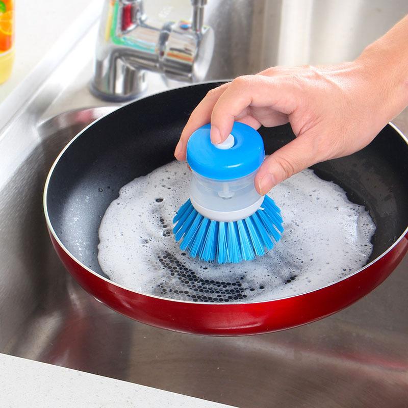 Kitchen Cleaning Bursh Dish Washing Tool  Pan Dish Bowl Palm Brush Liquid Soap Dispenser Magic Brush