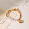 Premium Pearl Bracelet for Women, Stainless Steel Heart Pendant Spliced Chain OT Clasp Titanium Steel Jewelry