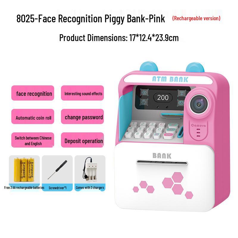 Smart ATM Money Box with Face Recognition and Password, Automatic Coin Loader - Children's Toy Safe