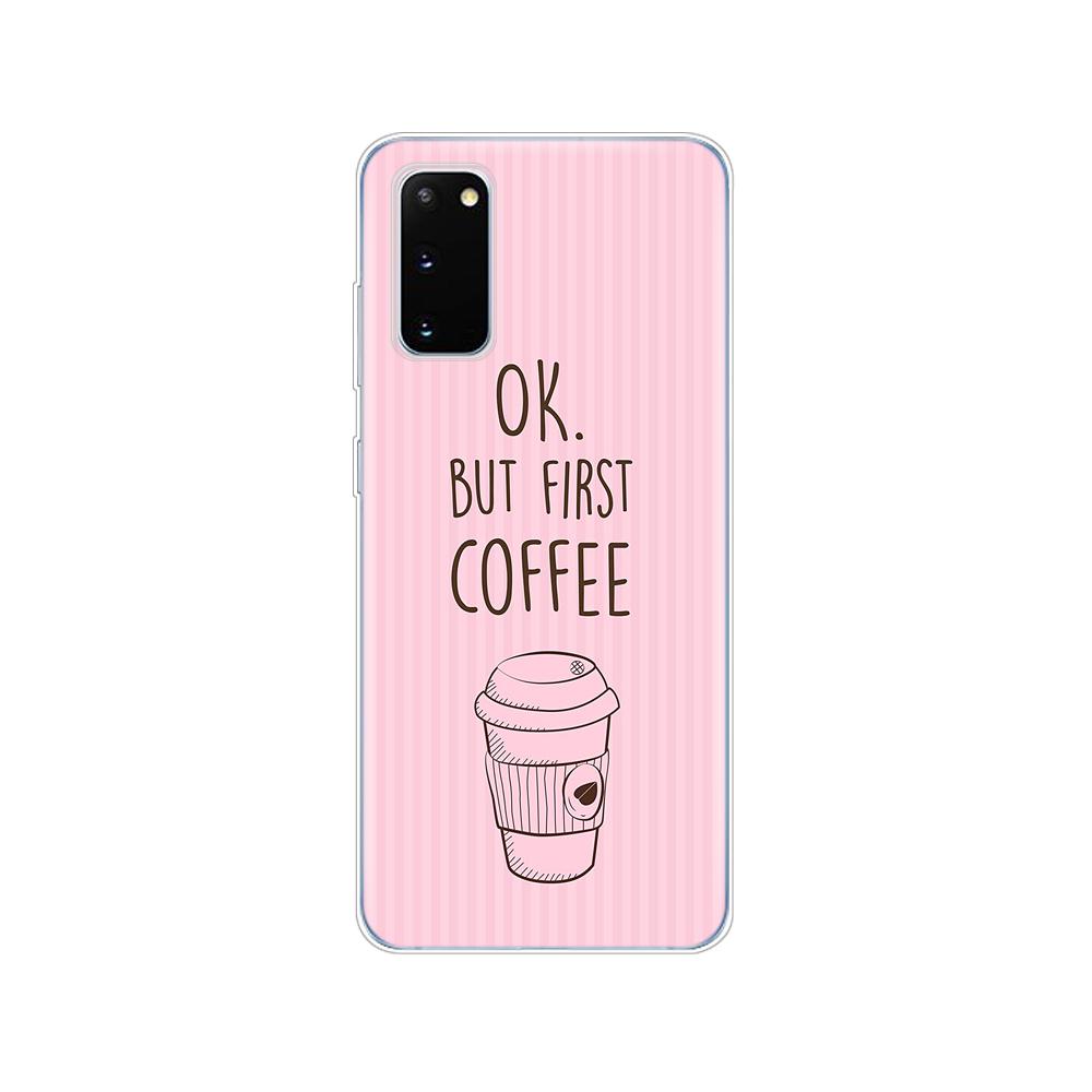 Silicon Case For Samsung Galaxy S20 PLUS Ultra S10 Lite Phone Cover For Samsung Note 10 Plus Lite Case Ok But First Coffee