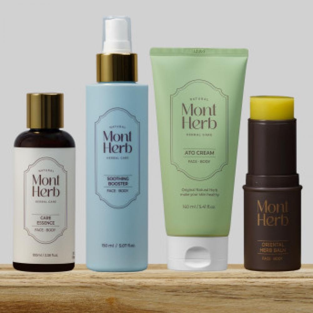 Набор Montherb для ухода за проблемной кожей 4 предмета   Ухаживающая эссенция 100 мл + Успокаивающий бустер 150 мл + Атопический крем 160 мл + Эссенция-бальзам 15 г NONE