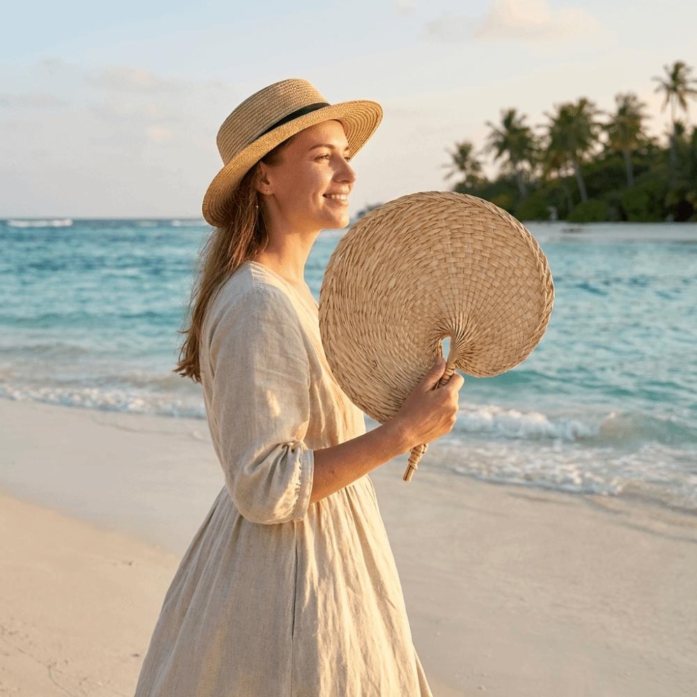 Portable Handmade Woven Straw Fans Anti-Mosquito Decorative Handheld Fans Cattail Fan  Photo Prop