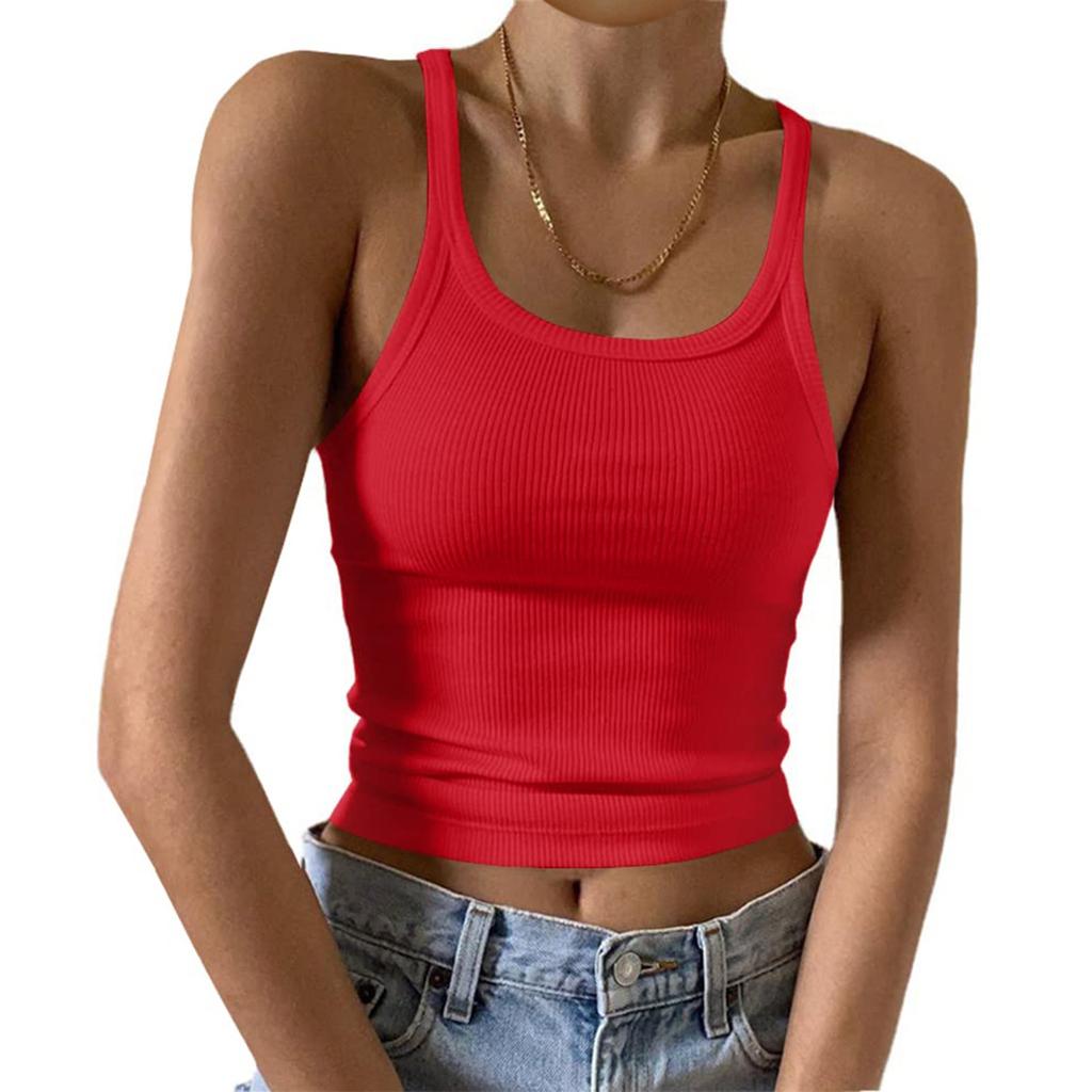 Women's Fashion Casual T-shirt Round Neck Vest Slim Bottom Solid Color Tops