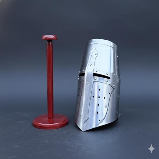 Silver Steel Templar Helmet Medieval Crusader Costume, LARP Cosplay