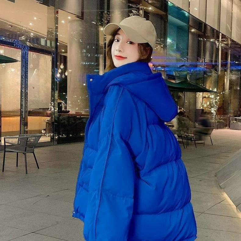 Zimní volná prošívaná bunda s kapucí Dámská s velkou kapsou Módní středně dlouhá prošívaná bunda Prošívaná bunda Trend