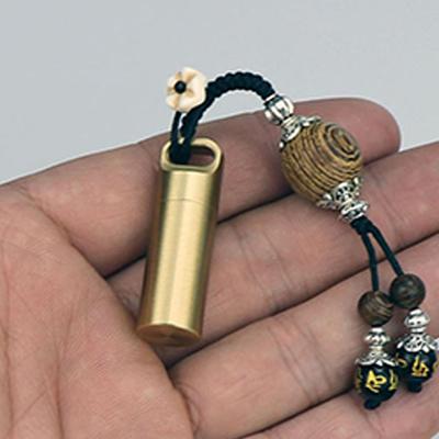 Brass Sealed Pill Storage Bottle, Camping First Aid Pendant Keychain Portable Pill Case, Portable Waterproof Pill Container