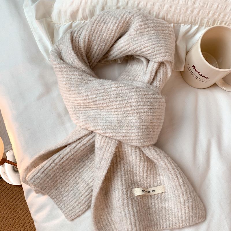 Scarf Women's New Winter Knitted Wool Scarf Red Korean Version Versatile High End Solid Color Warm Couple