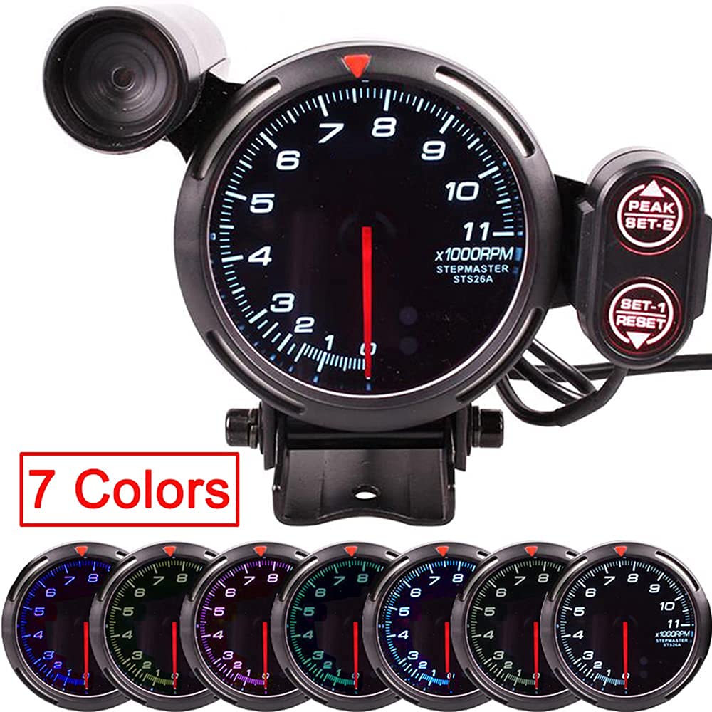 GoolRC Motorcycle Tachometer 3.5" RPM Gauge with 7 Color Backlight 0-11000 RPM