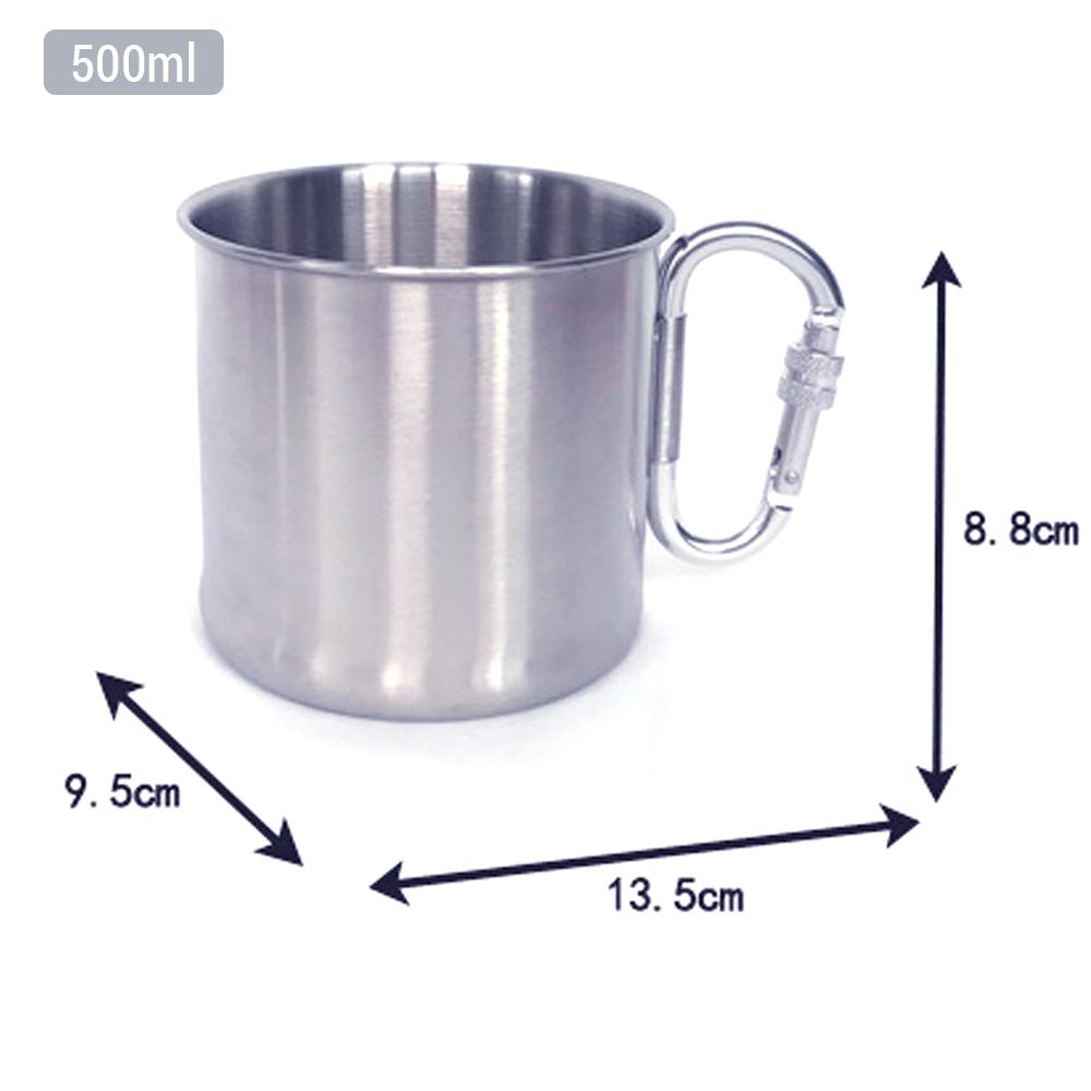 500ml Stainless Steel Camping Mug Outdoor Backpacking Cup with Carabiner Handle for Hiking Camping Traveling