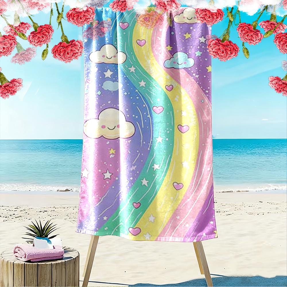 Cute Rainbow and Clouds Cartoon Design Beach Towel Quick-drying for Travel Outdoor Sports Jogging Beach and Swimming