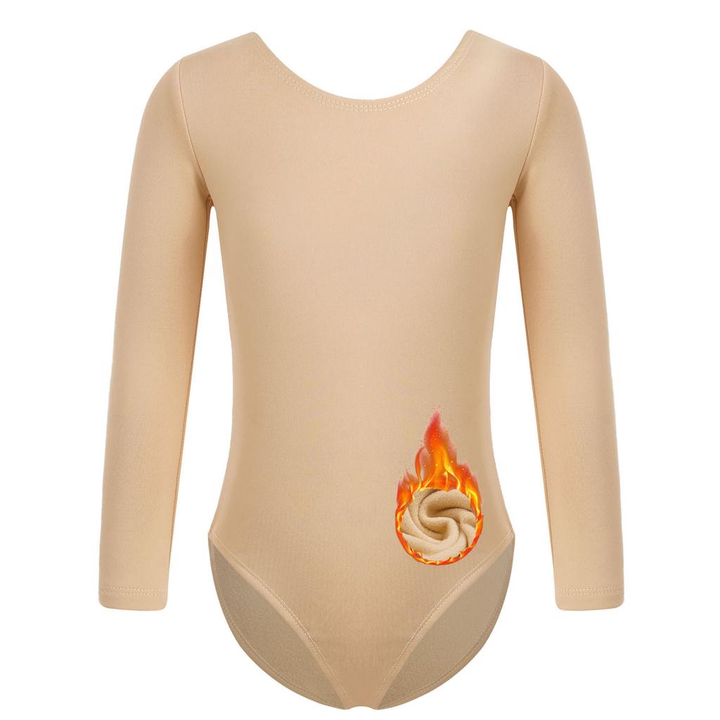 Body cu maneci lungi căptușit cu fleece pentru fete, maieu, culoare uni, pentru dans, gimnastică, balet, încălzire