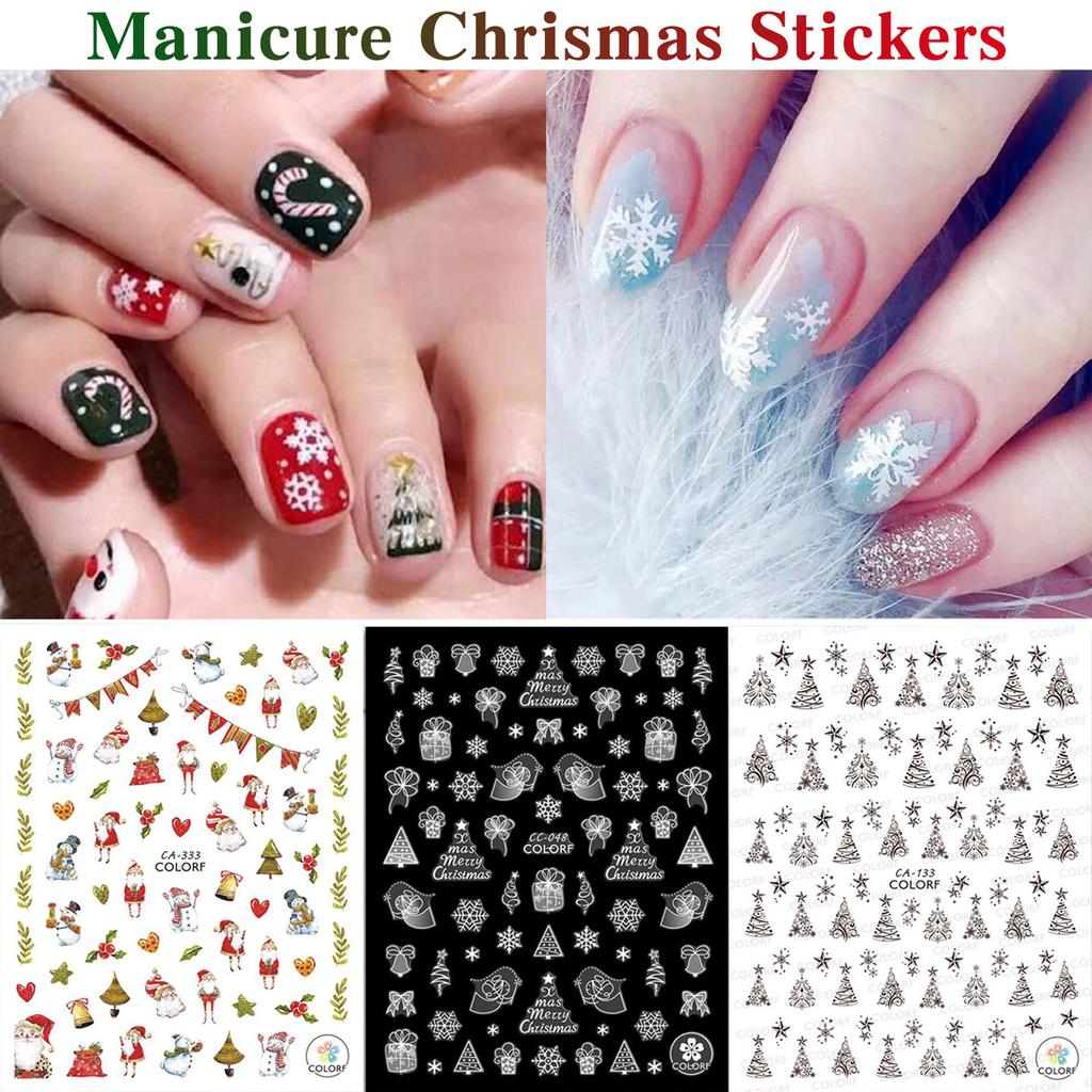 Christmas Nail Sticker 3D Waterproof Adhesive Nail Sticker Christmas Series