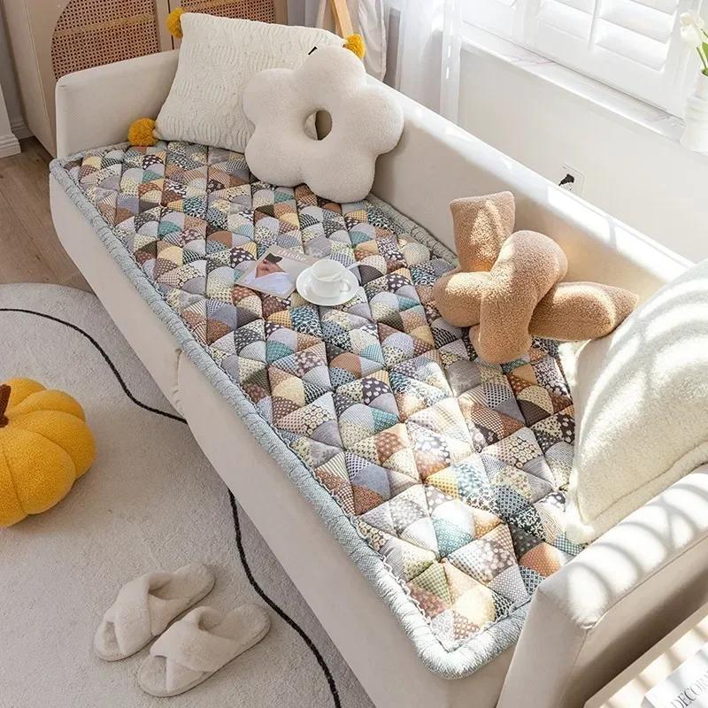 Retro Pastoral Pure Cotton Mantou Sofa Cushion Anti Slip Thick Anti Cat Scratch Colorful Home Decor