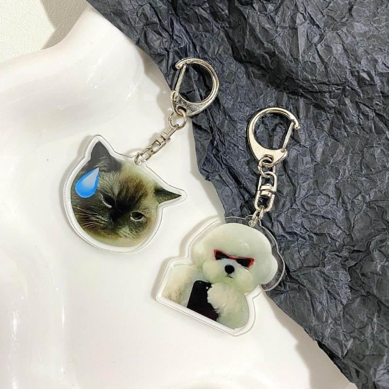 6Pcs Set Key Chains Pendant Cute Toast Cat Dog Shape Key Rings Stylish Jewelry