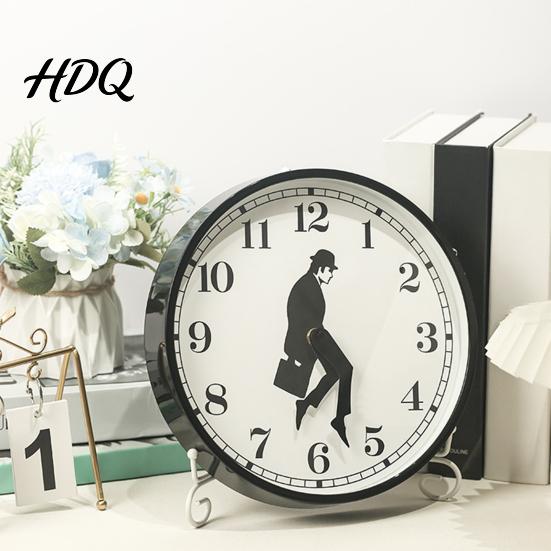 Industrial Style Wall Clock Man Silhouette Clock Silent Non-Ticking Round Hanging Decorative 12 Inch Digital Analog for Home Office Bedroom