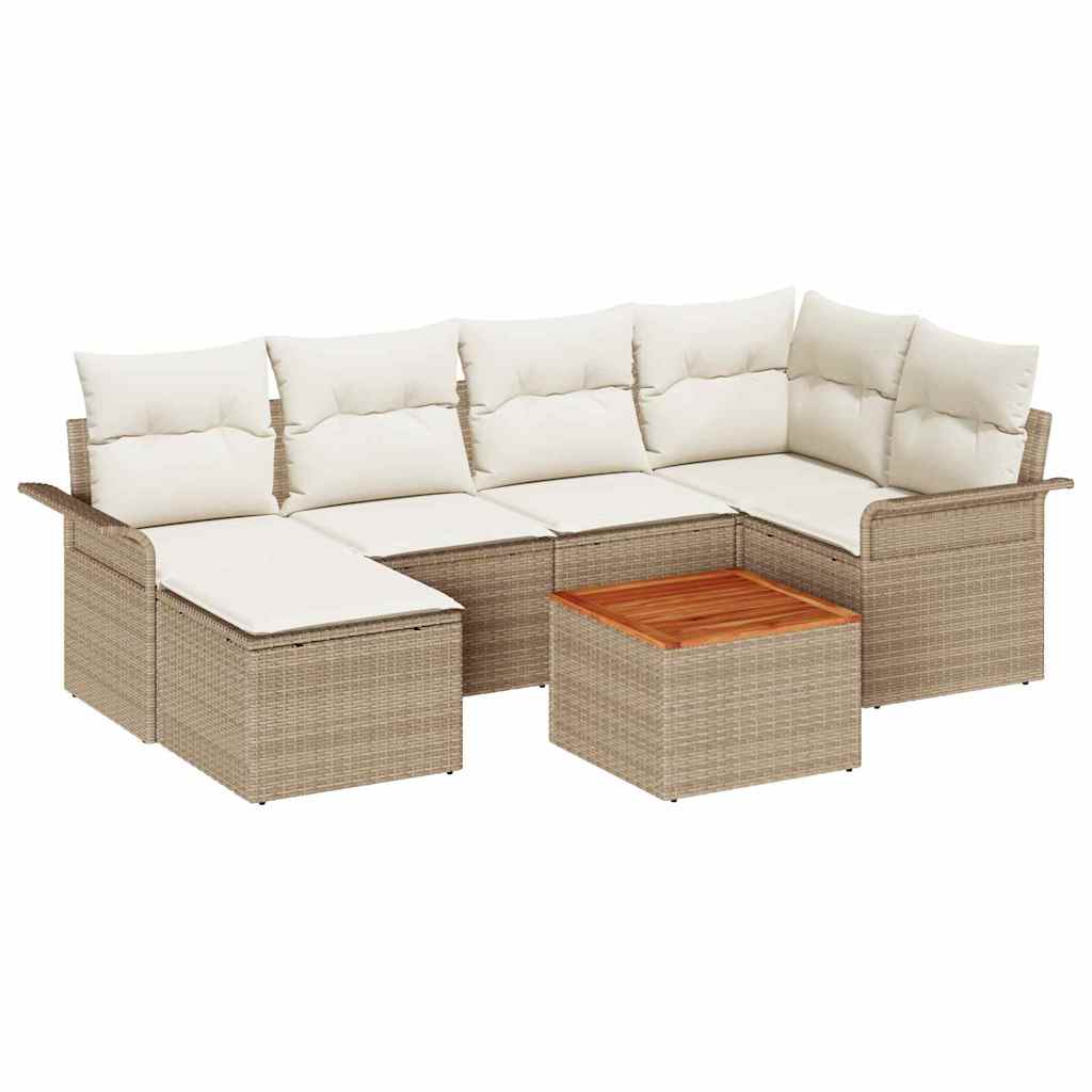 Garden Sofa Set with Cushions 7 Pcs Beige Poly Rattan
