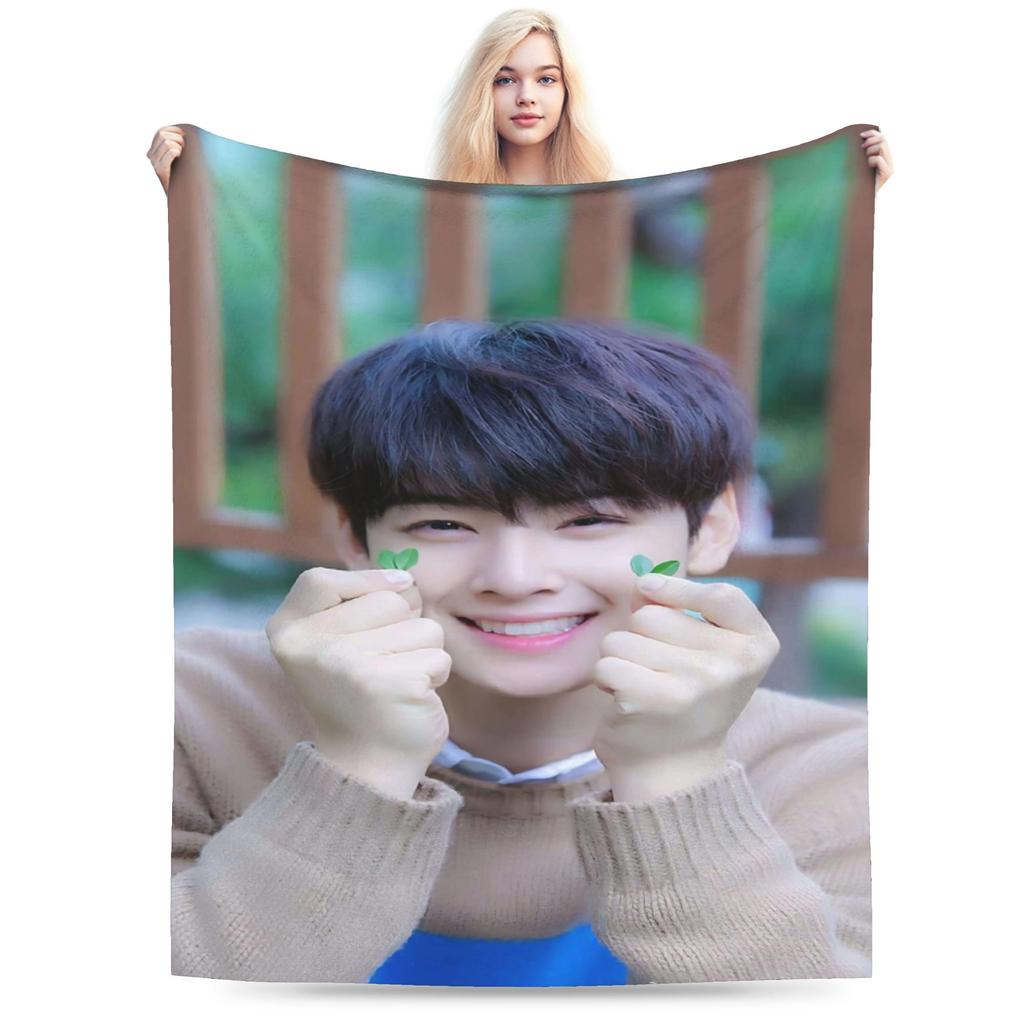 Cha Eun Woo Flannel Blanket Winter Warm Soft Throw Blanket for Child Home Decor Fluffy Bedspread Sofa Bed Cover