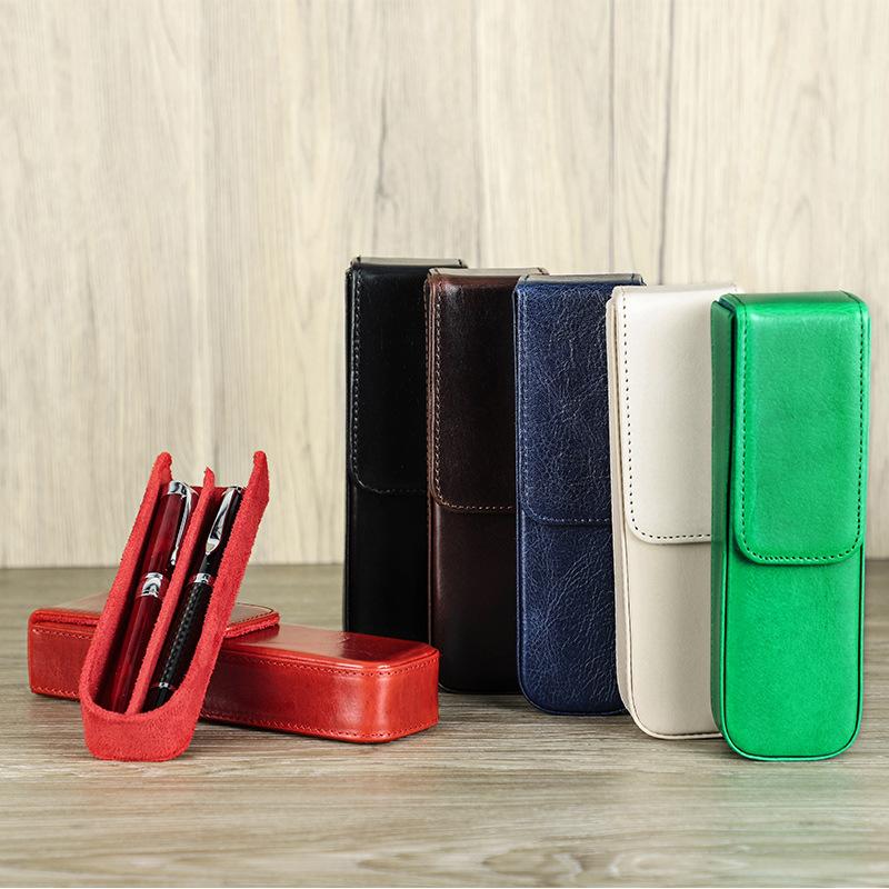 Full-Grain Cowhide Pencil Case 2 Pcs, Handmade Detachable Student Pen Storage Box