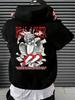 Hip Hop Streetwear Male Sweatshirt Wealth Angel Graffiti Typography Motivational Text Art Layout Back Design Sport Loose Casual Hooded Top