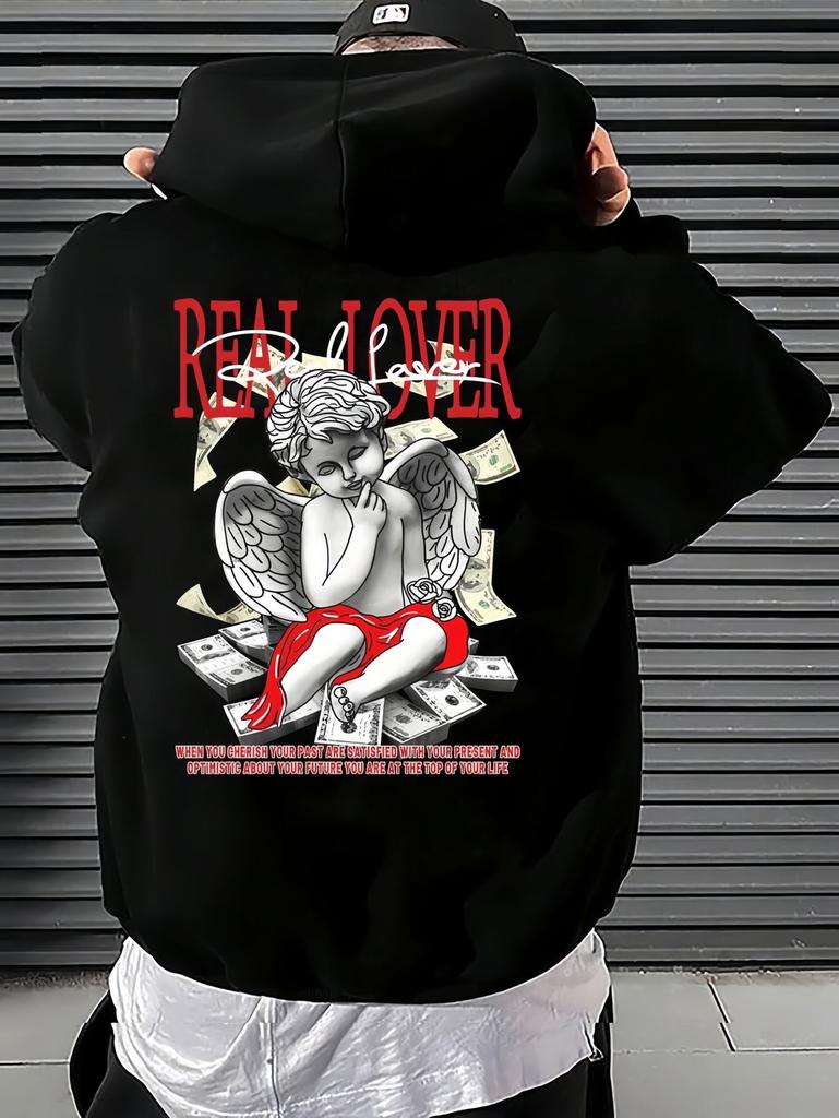 Autumn winter sporty gothic swag casual loose men's hooded sweatshirt Cupid pattern design print streetwear anime sweatshirt.