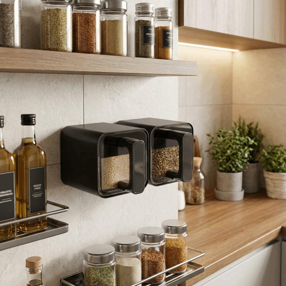 No Punch Spice Storage Rack Wall-Mounted Kitchen Seasoning Jar Easy Installation Salt Jars  Cooking