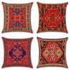 4 Pcs Double Sided Persian Kilim Cushion Covers, Red Bohemian Tribal Geometric Throw Pillow Cases (No Inserts)