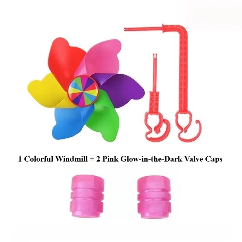 Colorful Bike Windmill & Night Glow Valve Caps, Cute Night Glow Design, Safe for Night Riding, Durable Universal Bike Accessories розовый
