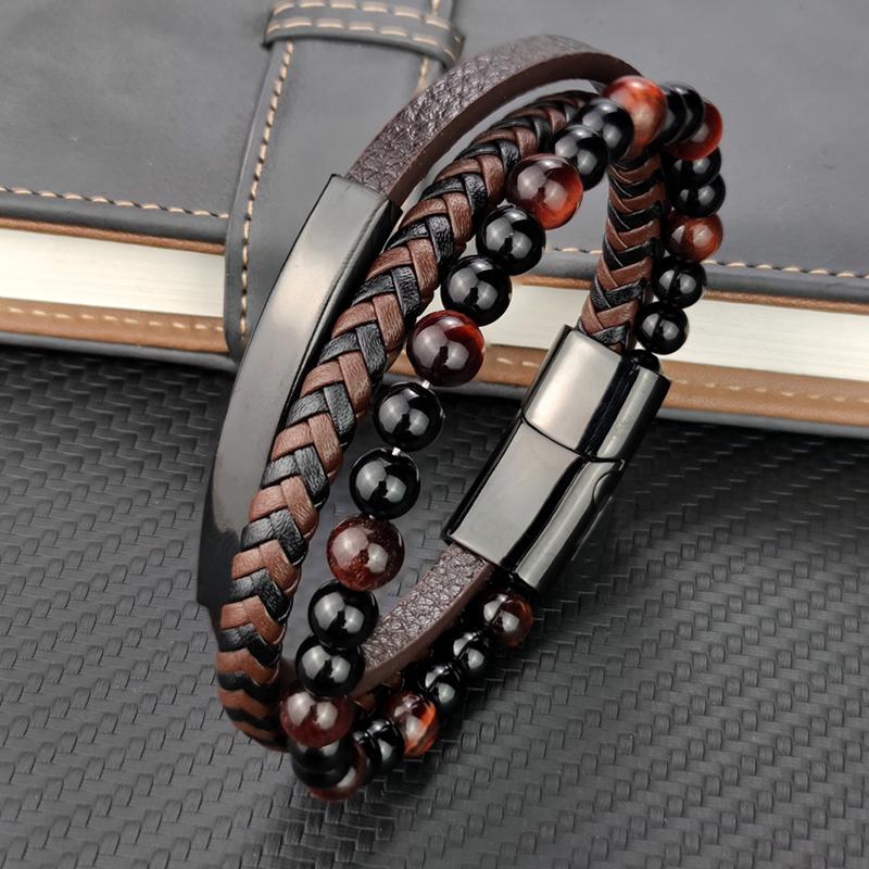 High Quality Luxury Accessories Bracelet Men's Fashion Gift Black Genuine Leather Bracelets DIY Combination Wild Handsome Gift
